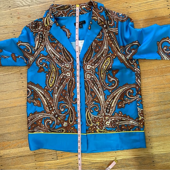 J. Crew Drapey Button-Up Shirt in Paisley Print, XS Turquoise Blue - Picture 14 of 15